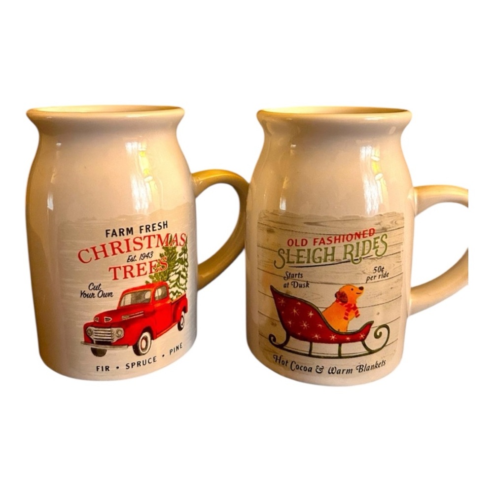 Vintage DDJ Mugs Christmas Coffee 14 oz. Set of 2 Milk Jug